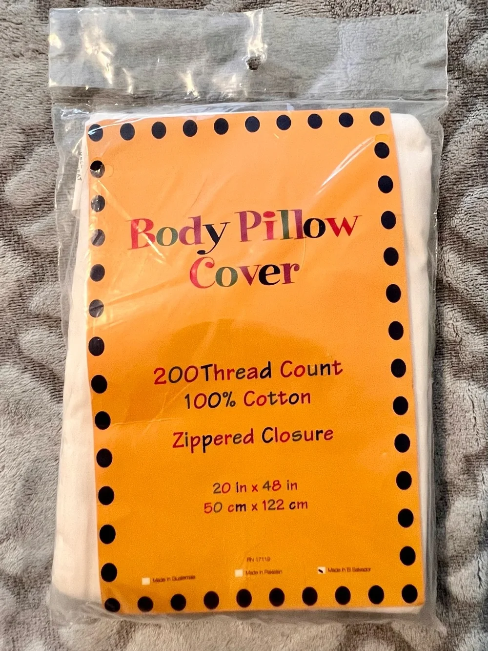 White 100% Cotton Body Pillow Cover 20x48 Zippered New